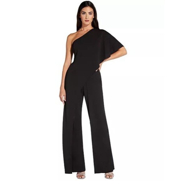 New Adrianna Papell Plus Size 20 Jumpsuit Black One Shoulder Wide Leg Cocktail - Picture 2 of 13